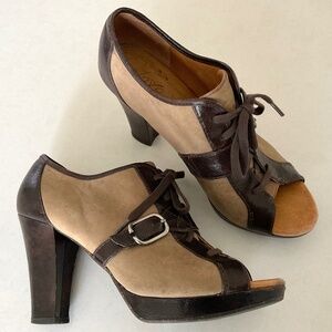 ANTHROPOLOGIE Naya Kasha Brown Leather/Suede Peep Toe Heeled Booties Size 10